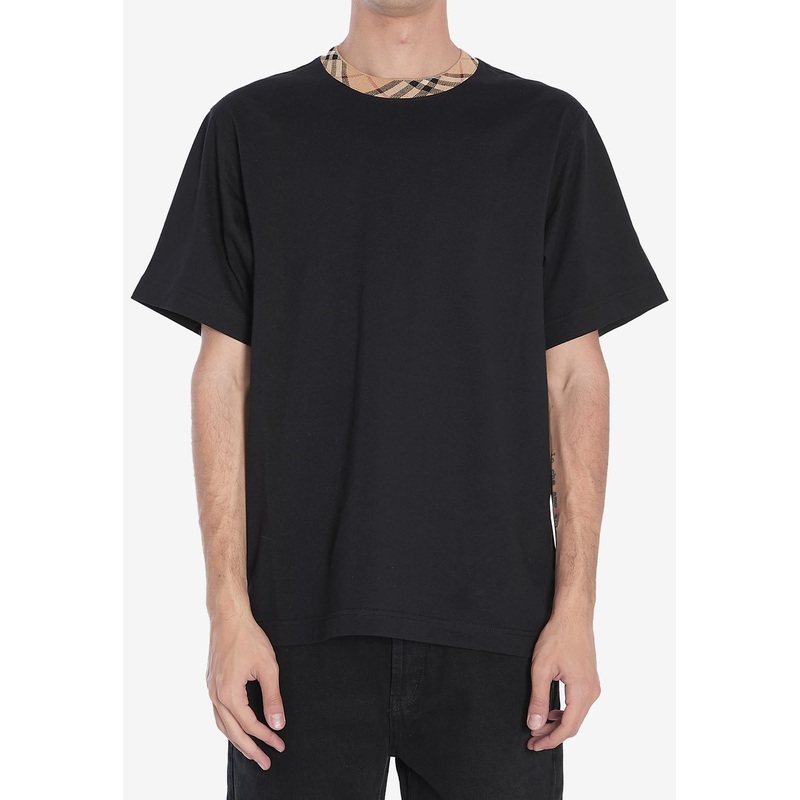 Check-Trimmed Crewneck T-shirt Black mrtwstd_S