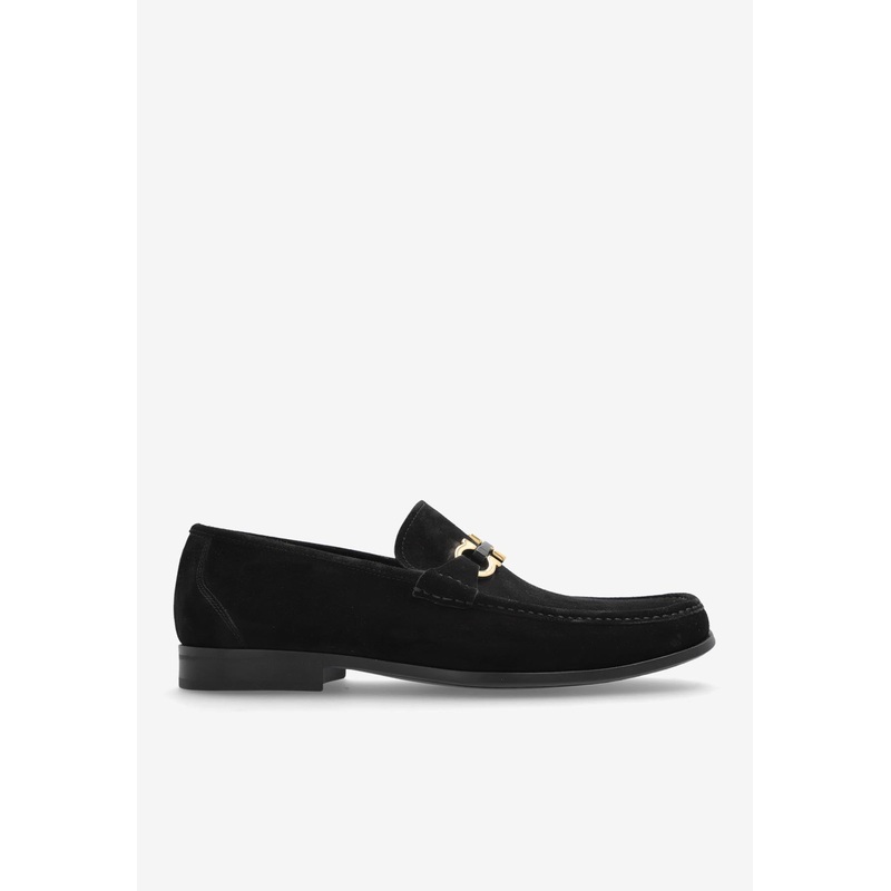 Grandioso Gancini Suede Loafers Black mshoesus_US 6