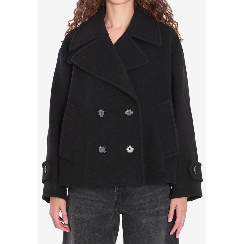 Oversized Wool Short Coat Black wrtwfr_FR 36