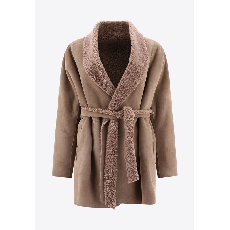 Shearling-Trimmed Suede Coat Sand wrtwit_IT 40