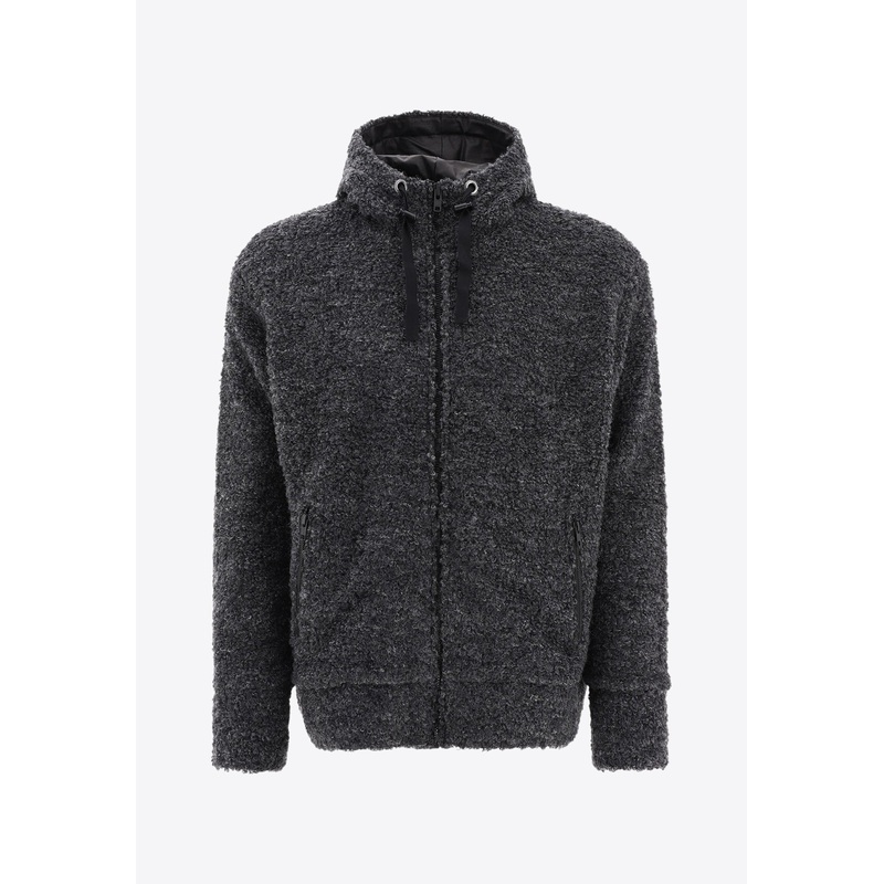 Textured Drawstring Zip-Up Hoodie Gray mrtwstd_S