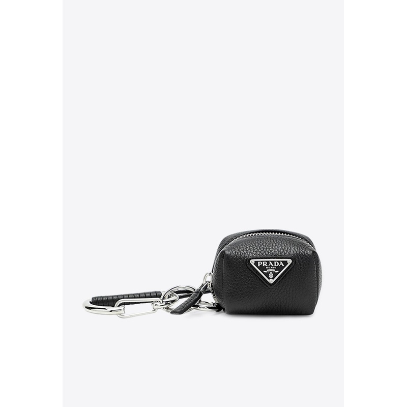 Triangle Logo Leather Bag Charm Black Onesize