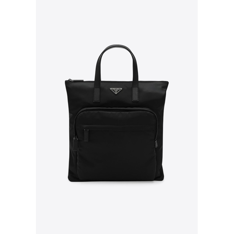 Triangle Logo Re-Nylon and Leather Top Handle Bag Black Onesize