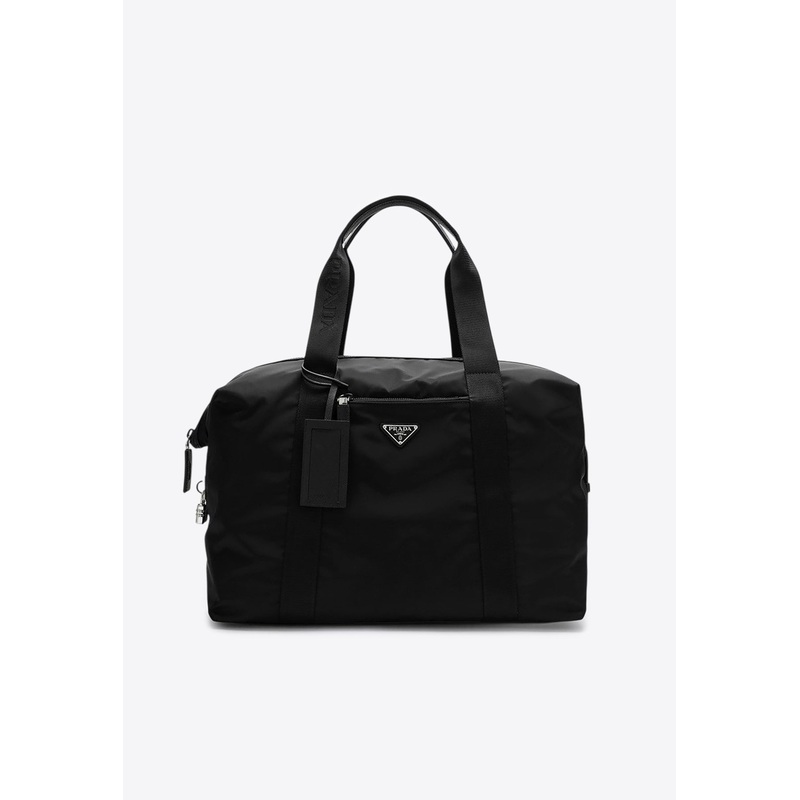 Triangle Logo Re-Nylon and Saffiano Leather Duffle Bag Black Onesize