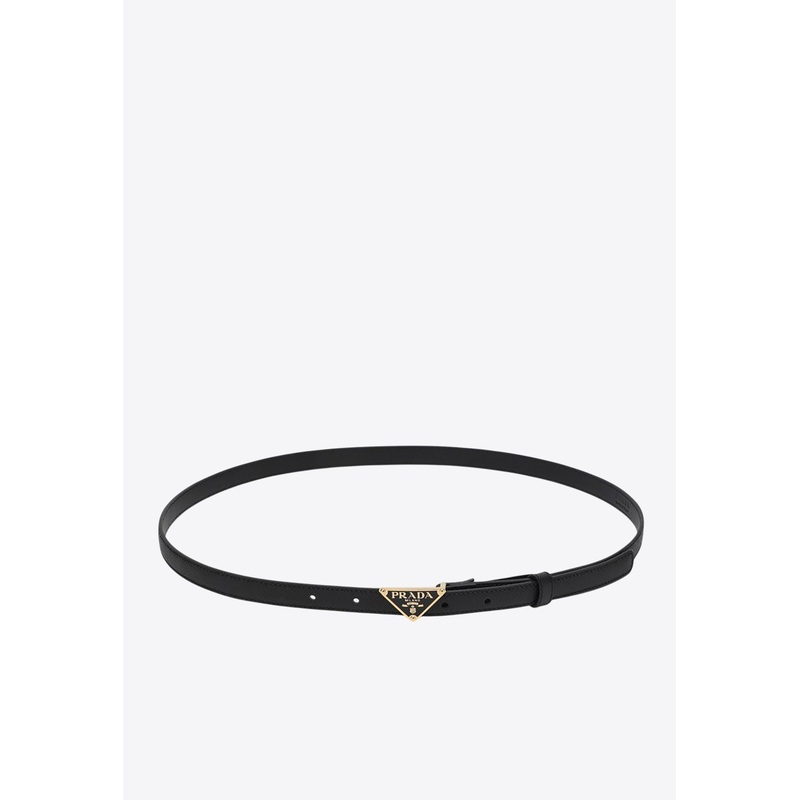 Triangle Logo Saffiano Leather Belt Black 75
