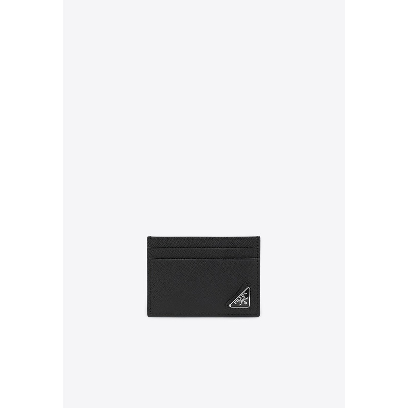 Triangle Logo Saffiano Leather Cardholder Black Onesize