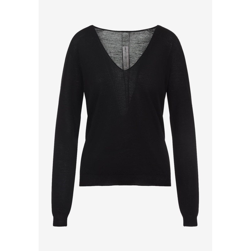 V-neck Wool Sweater Black wrtwstd_XS