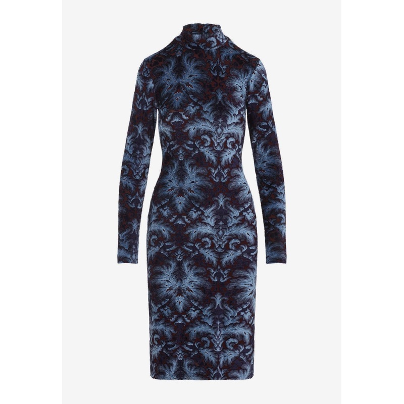 Velour Paisley Knee-Length Dress Blue wrtwit_IT 38