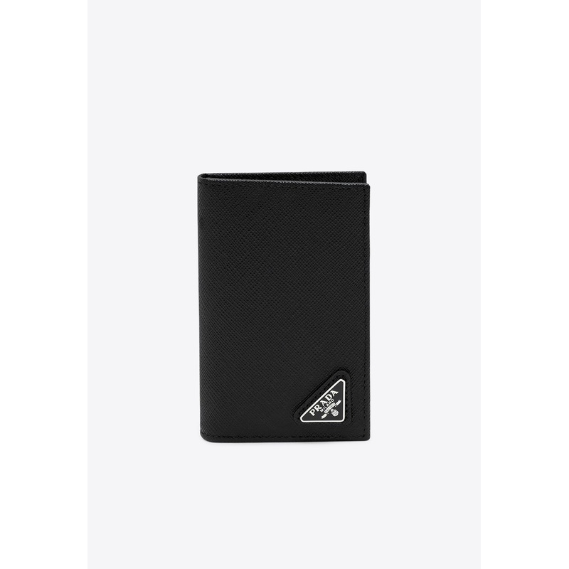 Vertical Bi-Fold Leather Wallet Black Onesize