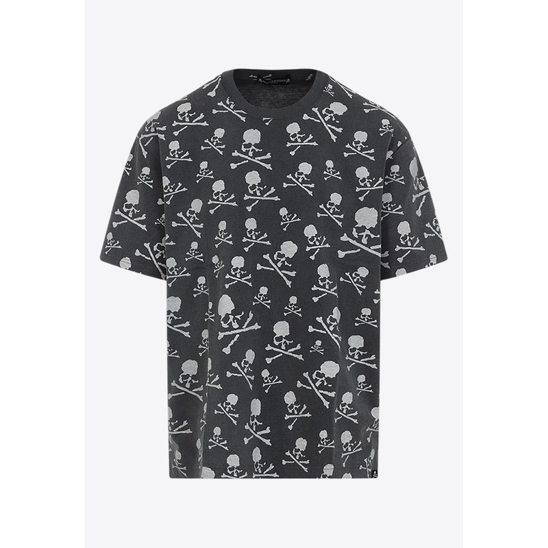 Vintage Skull Print Faded T-shirt Black mrtwstd_S