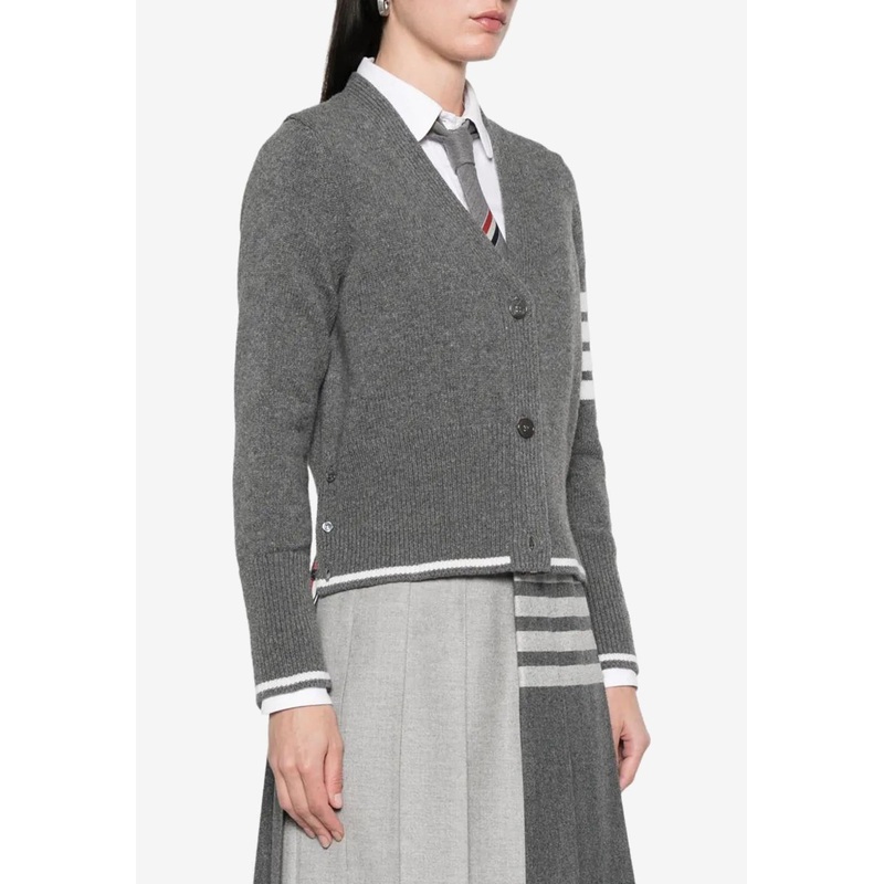 4-bar Stripes Intarsia Knit Wool Cardigan Gray wrtwit_IT 38