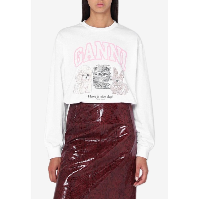 Animal Print Long-Sleeved T-shirt White wrtwstd_XS