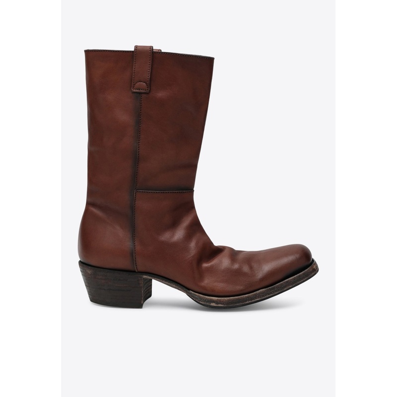 Antiqued Leather Ankle Boots Brown mshoesuk_UK 6