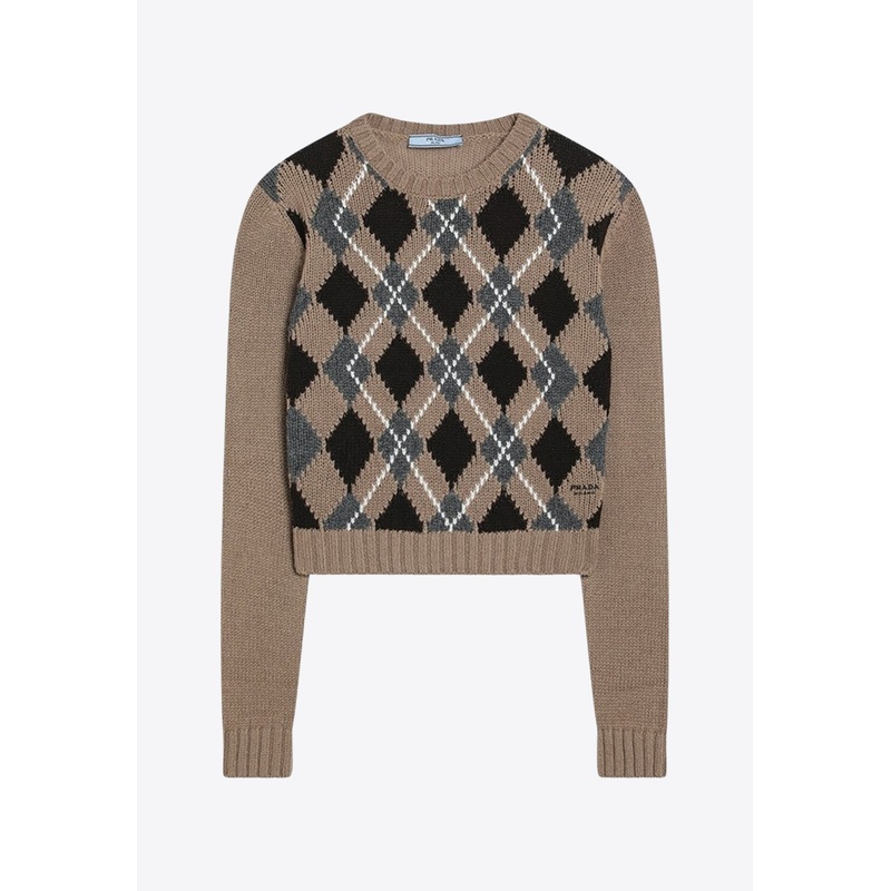 Argyle Jacquard Knit Cashmere Sweater Camel wrtwit_IT 40