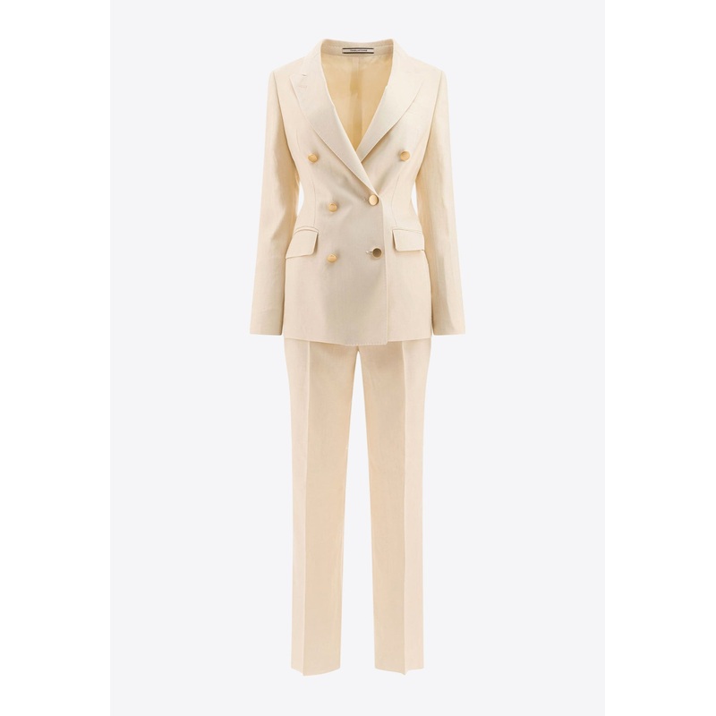 Parigi Double-Breasted Linen Suit Beige wrtwit_IT 40