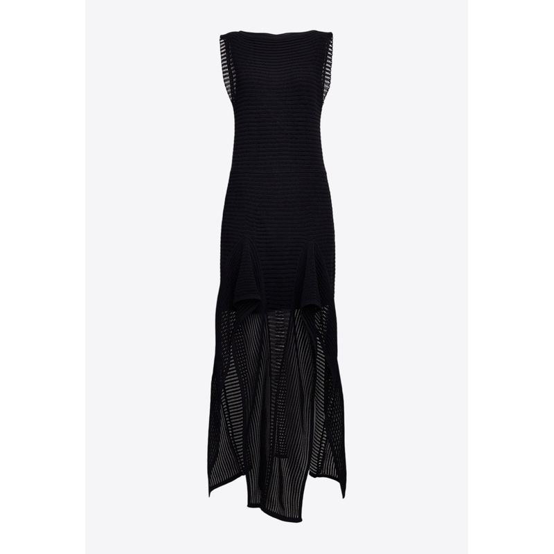 Ruffled Knit Midi Dress Black wrtwfr_FR 36