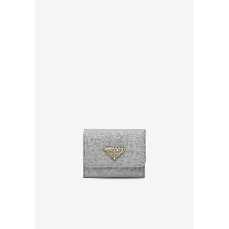Small Triangle Logo Saffiano Wallet Gray Onesize