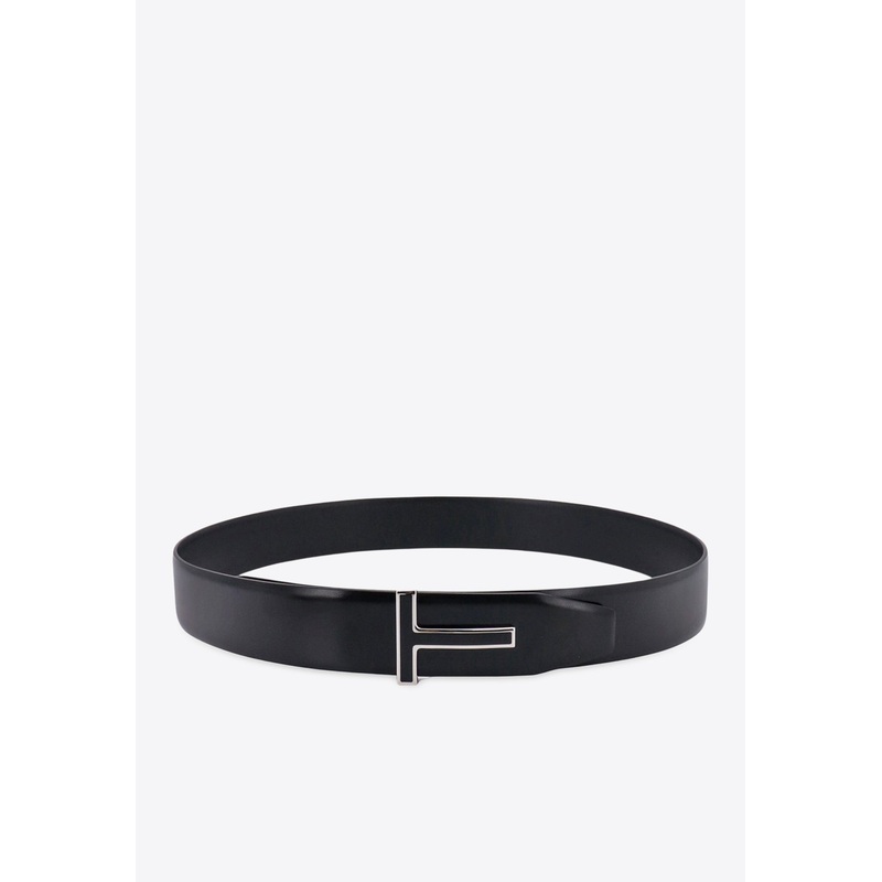 T Buckle Leather Belt Black 85