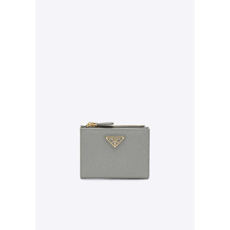 Triangle Logo Saffiano Zipped Cardholder Gray Onesize