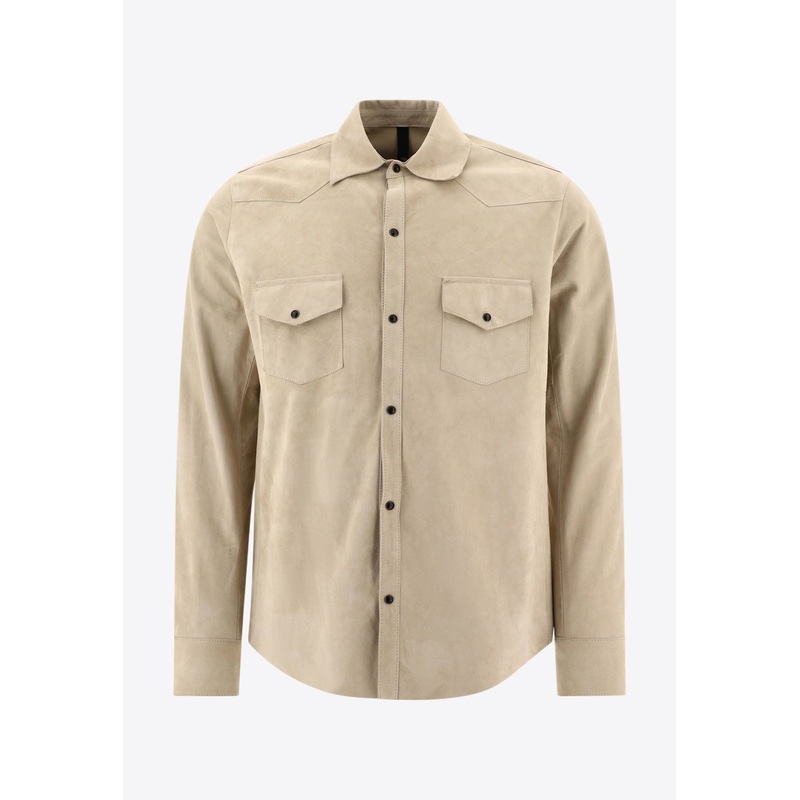 Wayne Long-Sleeved Suede Overshirts Beige mrtwit_IT 48