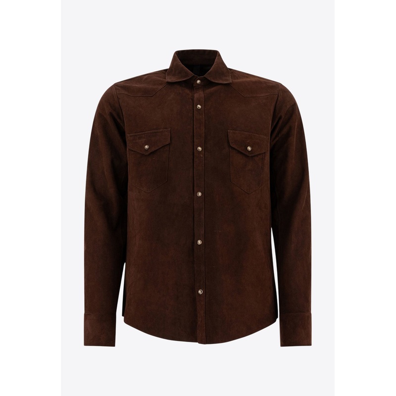 Wayne Long-Sleeved Suede Overshirts Brown mrtwit_IT 48