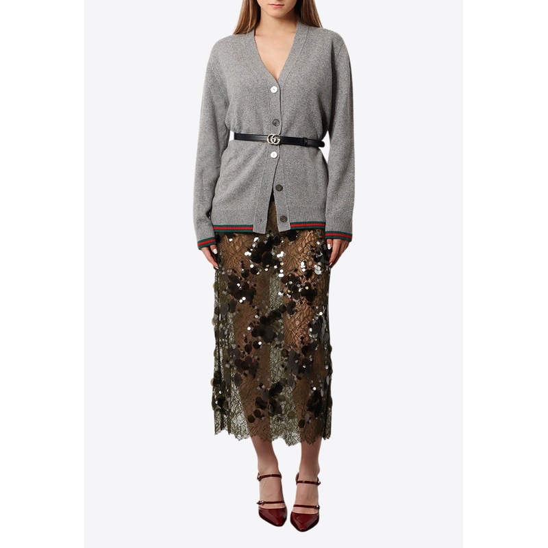 Wool and Cashmere Cardigan with Web Band Gray wrtwstd_XS