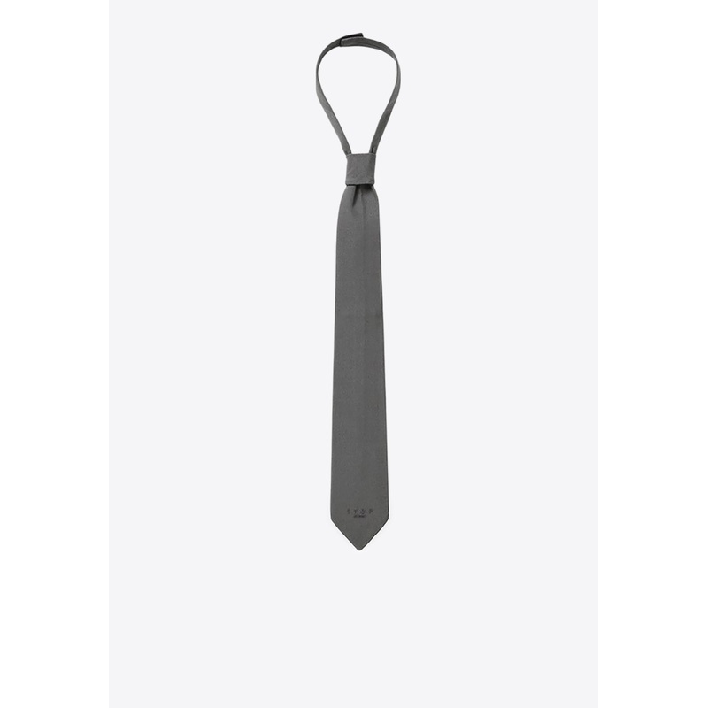 Logo Embroidered Woven Tie Gray Onesize
