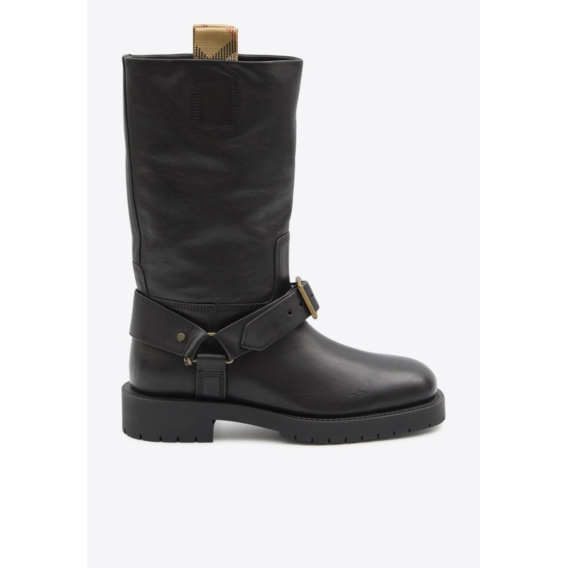 Saddle Mid-Calf Leather Boots Black wshoeseu_EU 36