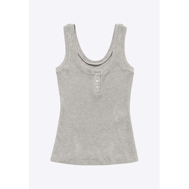 Waffle Ribbed Tank Top Gray wrtwstd_XS
