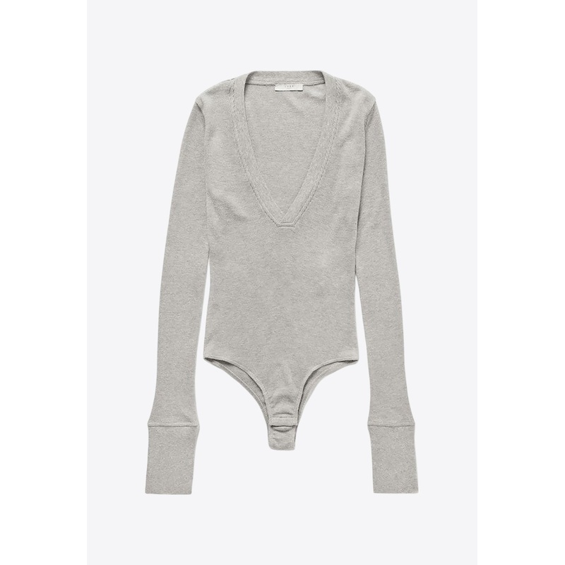 Waffle V-neck Bodysuit Gray wrtwstd_XS