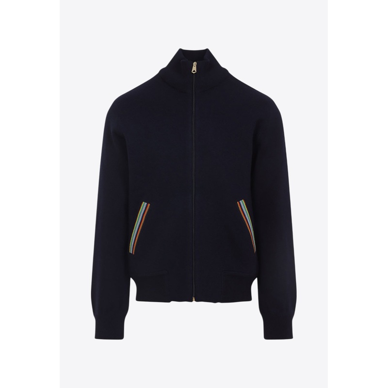 Wool Zip-Up Cardigan Blue mrtwstd_S