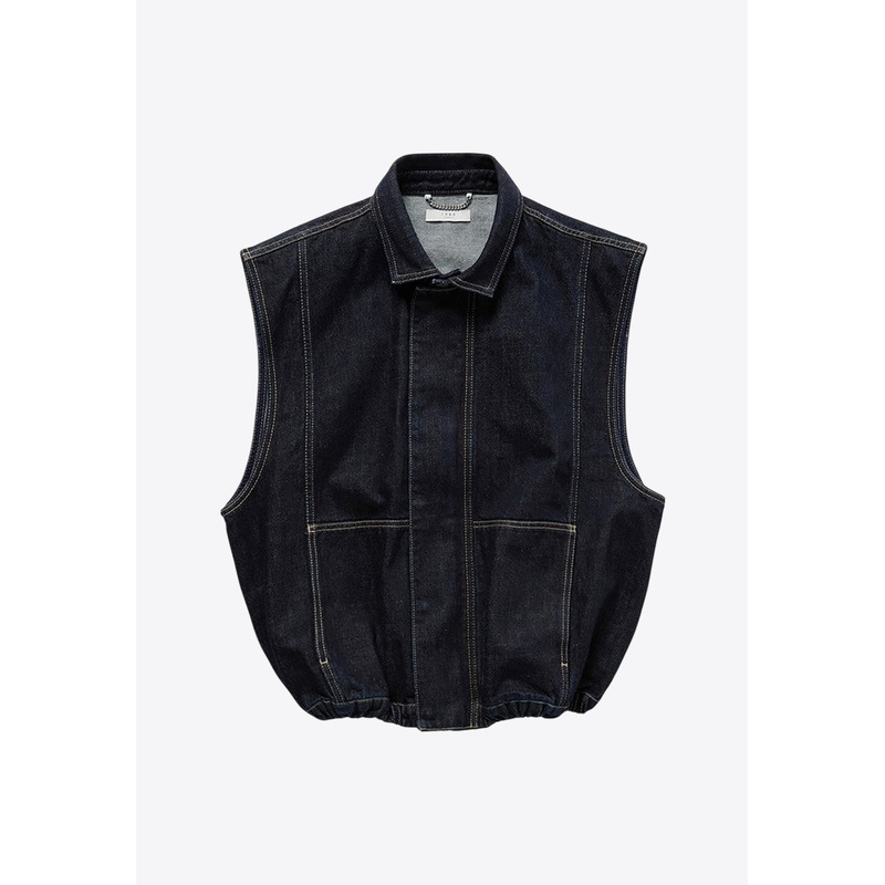 Zip-Up Denim Vest Blue wrtwstd_XS