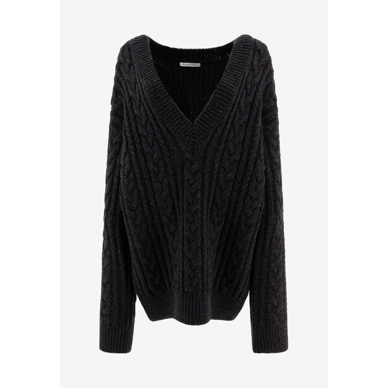 Alia Cable Knit V-neck Sweater Gray wrtwstd_M