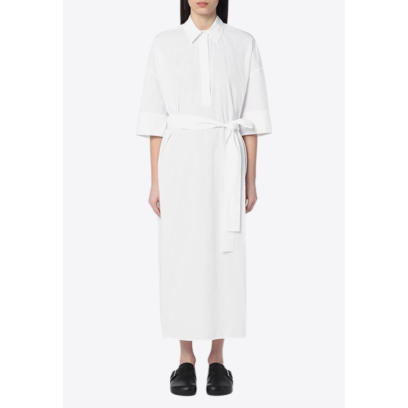 Belted Midi Shirt Dress White wrtwstd_XS