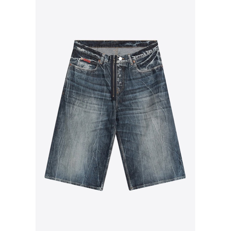 Logo Patch Zip-Up Denim Shorts Blue mrtwstd_S