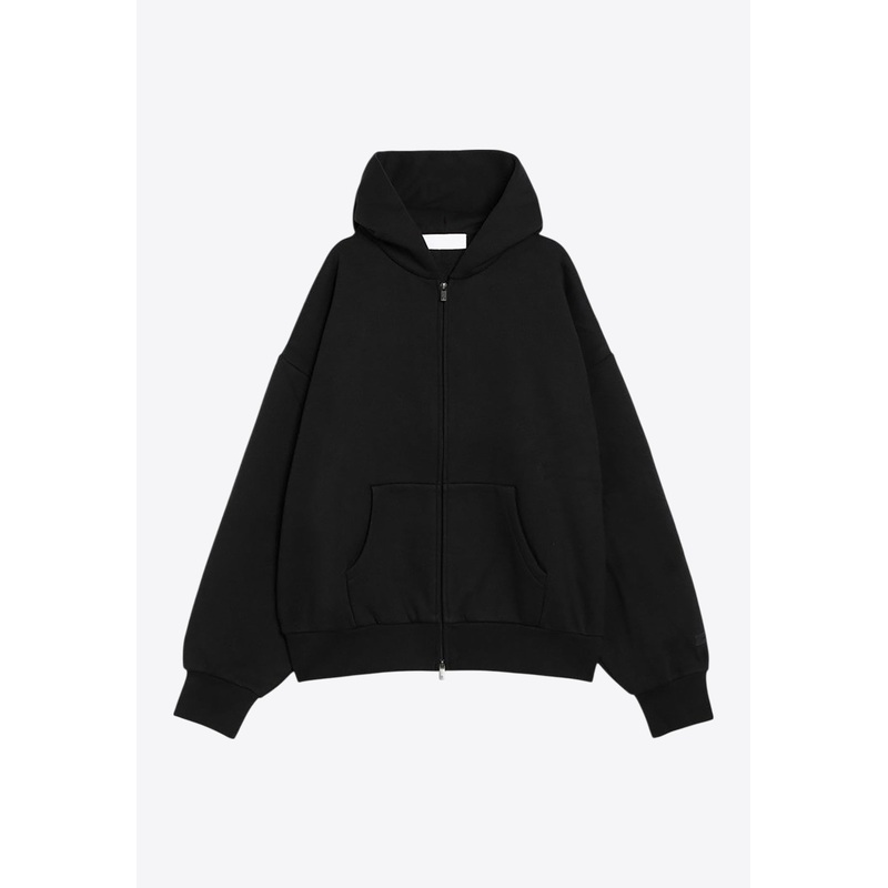 Logo Print Zip-Up Hooded Sweatshirt Black mrtwstd_S