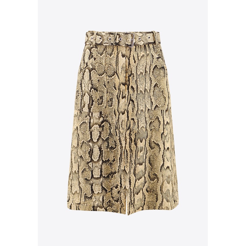 Snakeskin Print Belted Skirt Beige wrtwde_DE 34