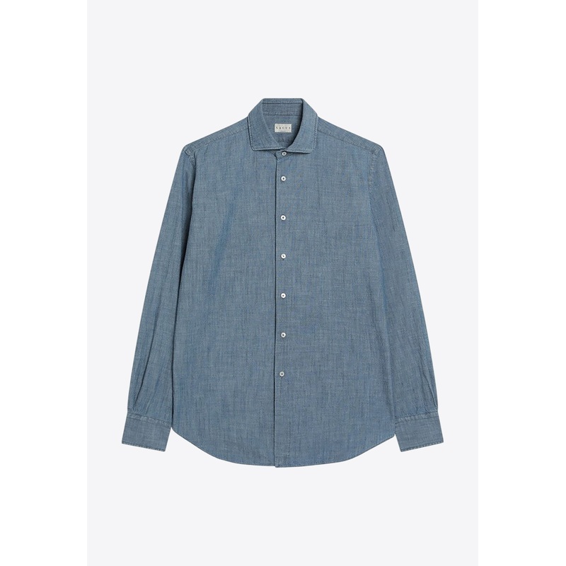 Tailor-Fit Long-Sleeved Denim Shirt Blue mrtwshirtseu_EU 39