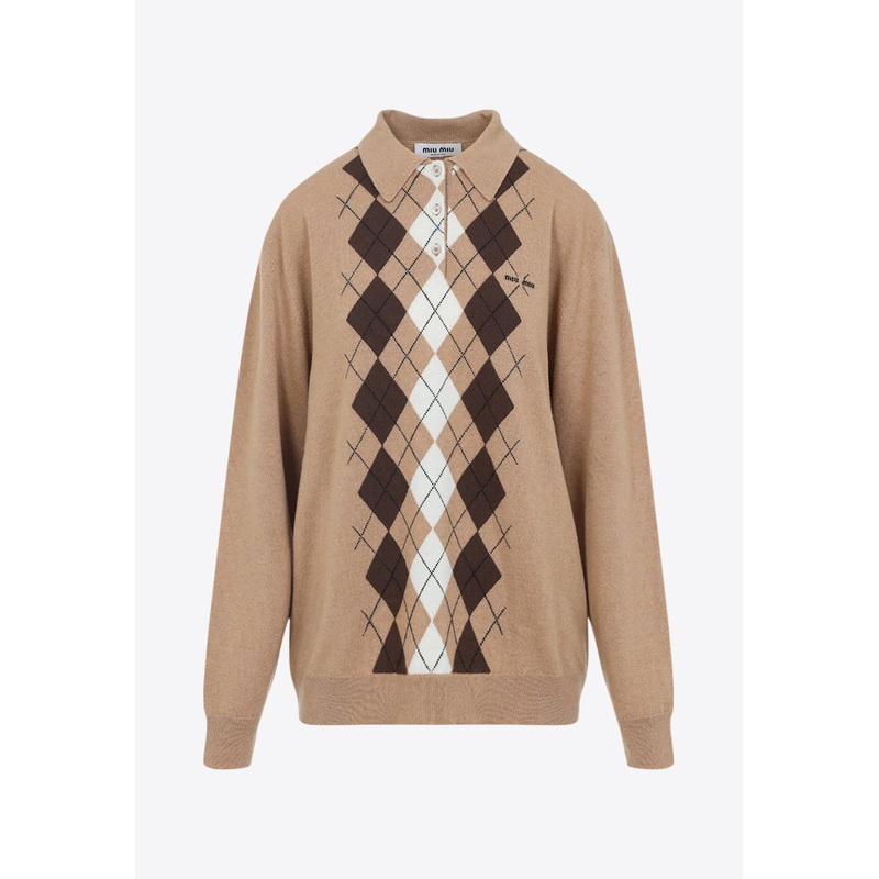 Argyle Cashmere Polo Sweater Camel wrtwit_IT 38