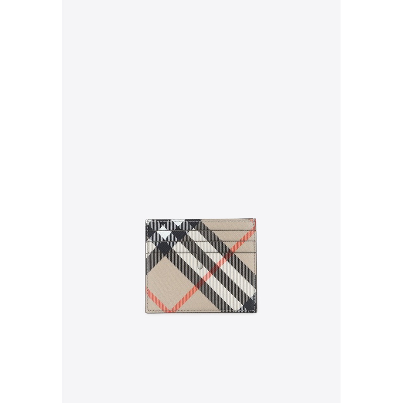 Checked Leather Cardholder Beige Onesize