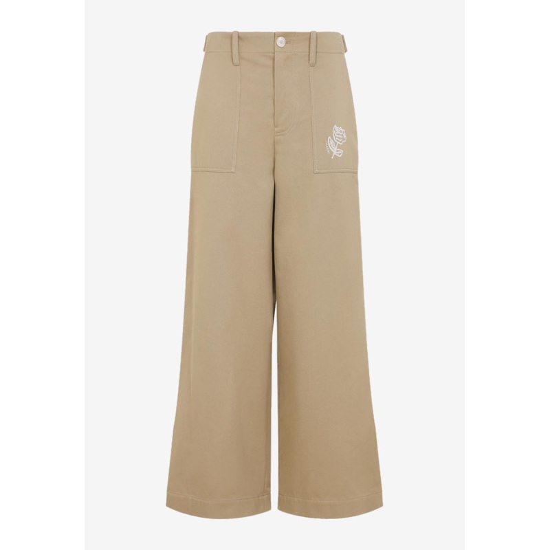 Rose-Embroidered Wide-Leg Pants Beige wrtwit_IT 38