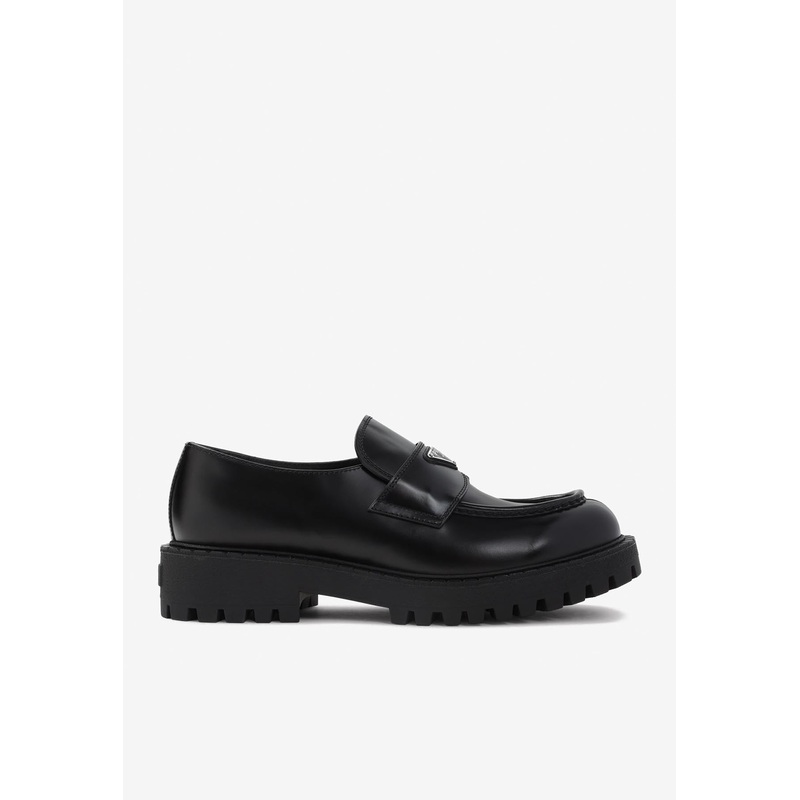 Triangle Logo Leather Loafers Black mshoesuk_UK 7
