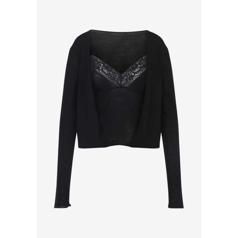 V-neck Lace-Trimmed Sweater Black wrtwit_IT 38