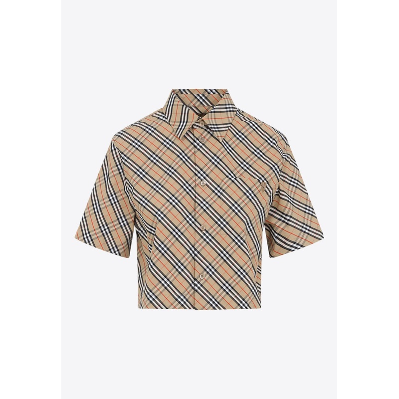 Vintage Check Cropped Shirt Beige wrtwuk_UK 6