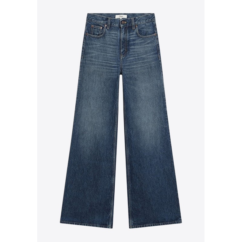 Faded Flared Jeans Blue wrtwbottoms_25