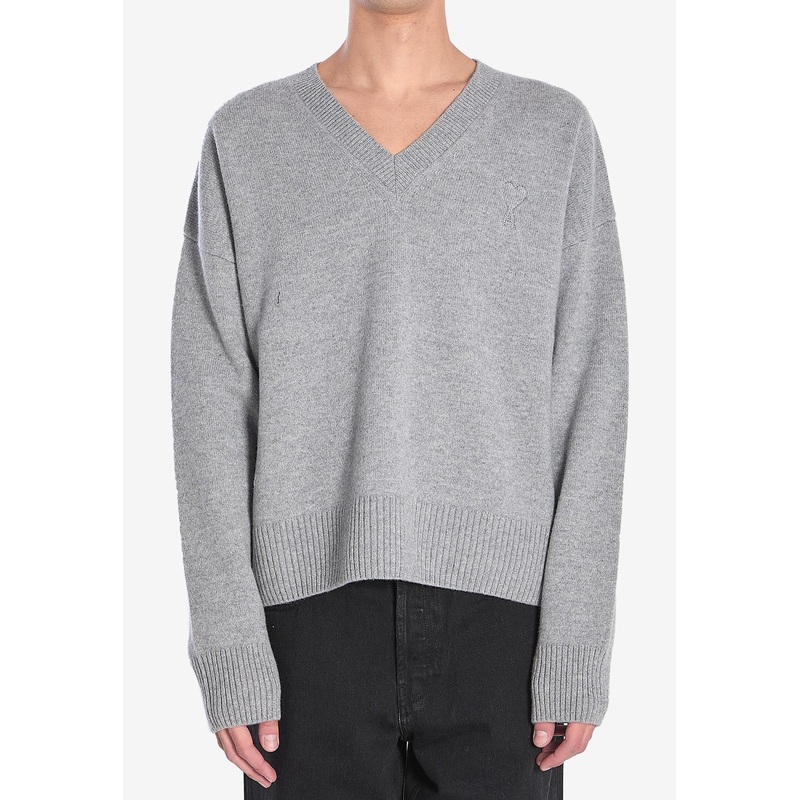 V-neck Wool-Blend Sweater Gray mrtwstd_S