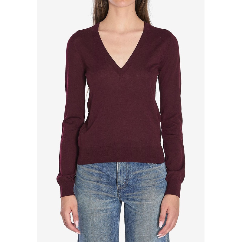 V-neck Wool Sweater Bordeaux wrtwstd_S