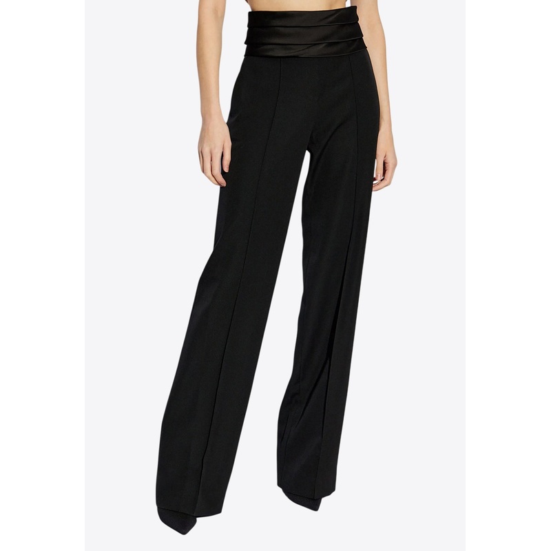Wool Tailored Pants with Satin Waistband Black wrtwfr_FR 36