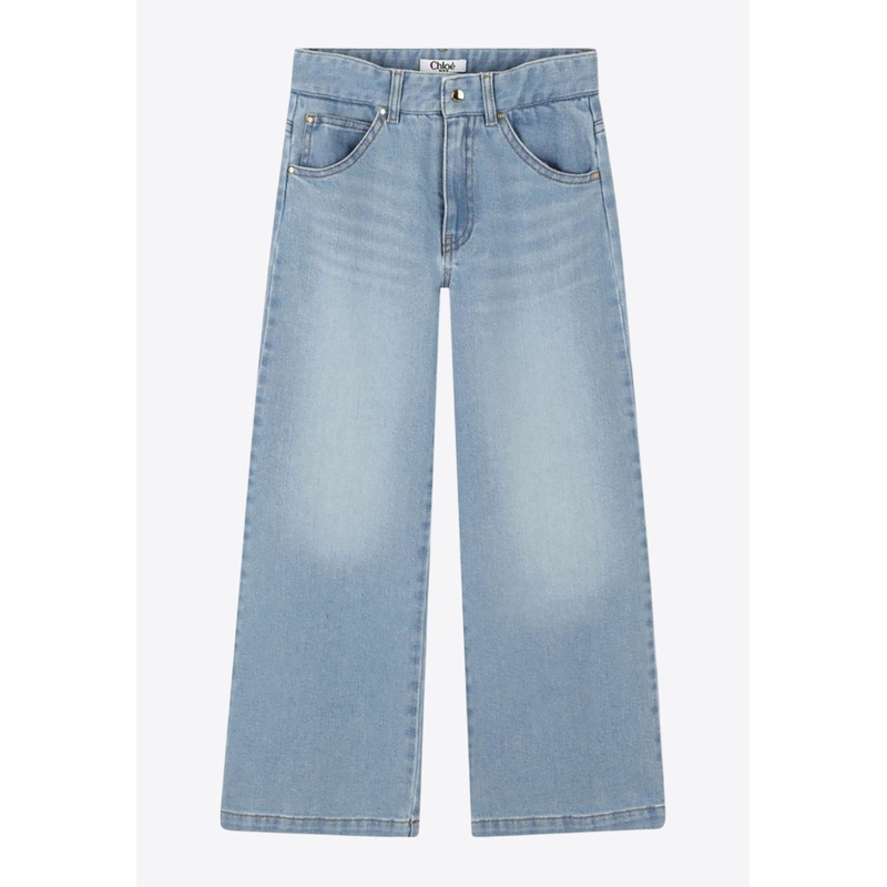 Girls Logo Patch Straight Jeans Blue 4 Yrs