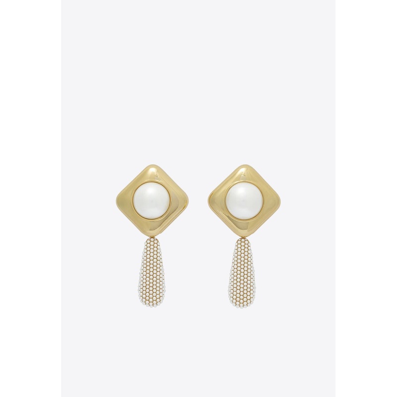 Pearl Crystal Bar Earrings Gold Onesize